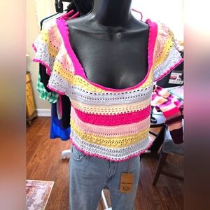 Sincerely Jules, Pink/blue/yellow, Knit Crop Tank, Sz M